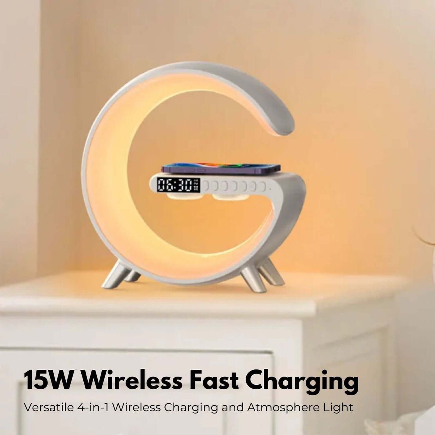 5 in 1 Bedside Table Lamp with 15W Quick Wireless Charger (White)