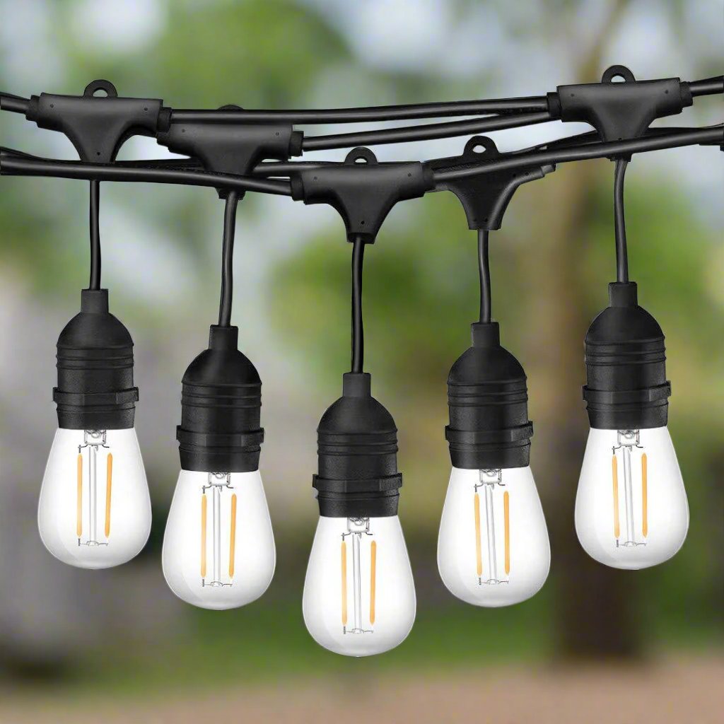 50m Black Hanging Festoon String Lights with 50 Bulb Plug in Kit