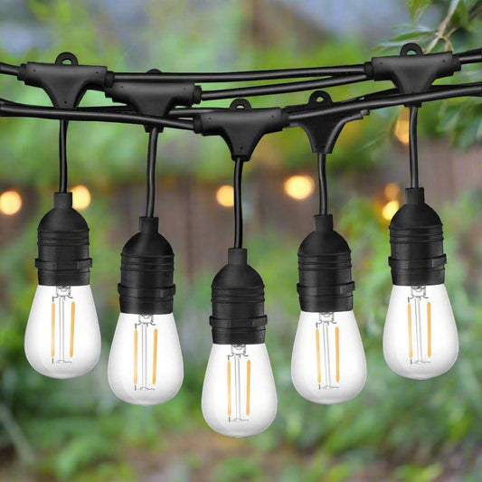 15m Black Hanging Solar Festoon String Lights with 15 Bulb Plug in Kit