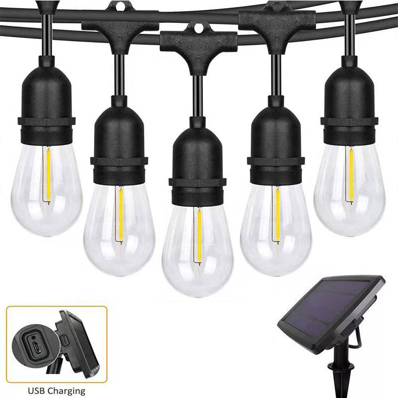 15m Black Hanging Solar Festoon String Lights with 15 Bulb Plug in Kit