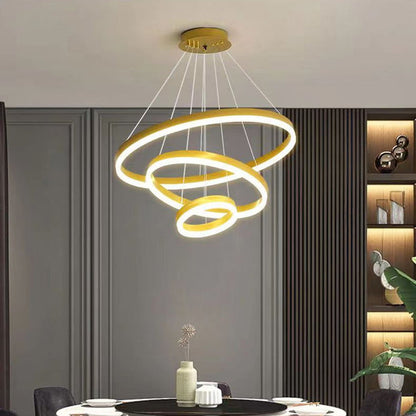 Gold 5 Rings Minimalist LED Pendant Light Adjustable Circular Chandelier