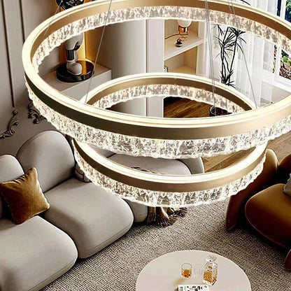 VICTORIA 180W Gold 3 Rings Water Ripple LED Crystal Chandelier