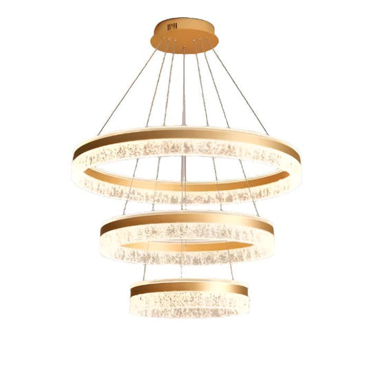 VICTORIA 180W Gold 3 Rings Water Ripple LED Crystal Chandelier