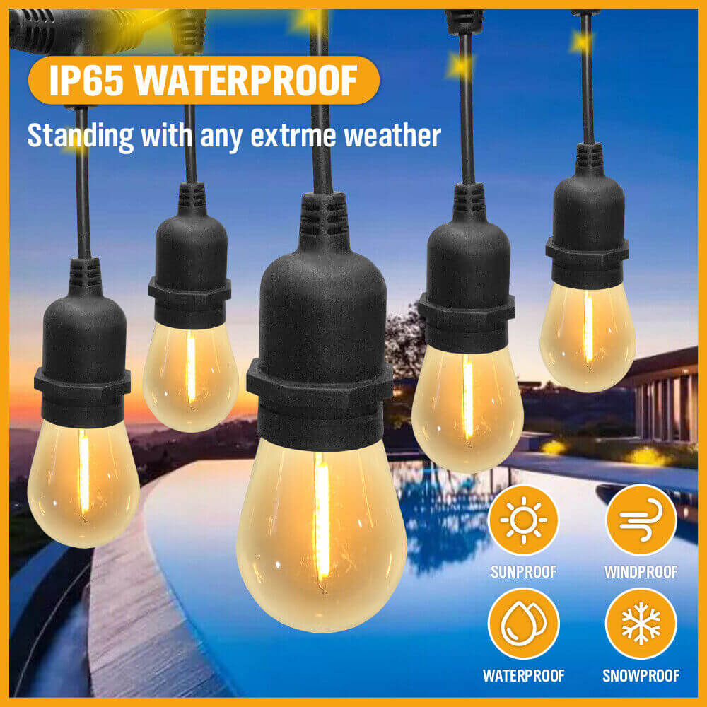 18m Black Solar Festoon String Lights with 15 Bulb Plug in Kit