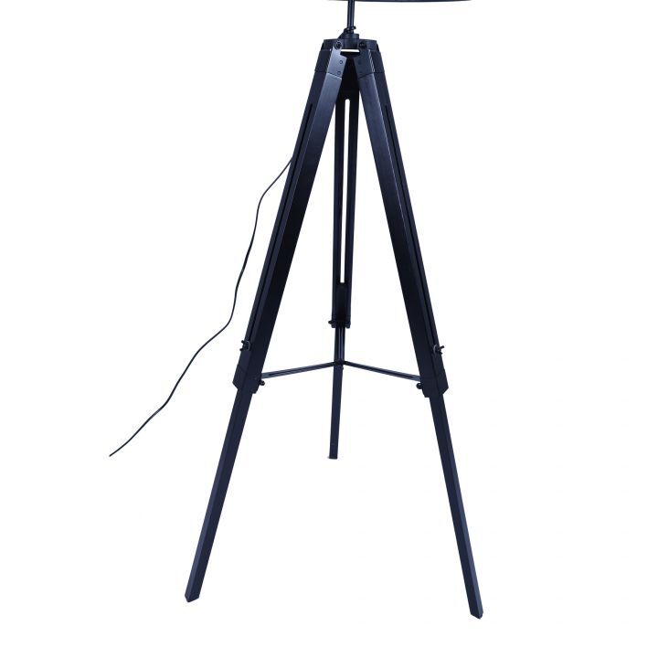 LARGE TRIPOD FLOOR LAMP Linen Shade Modern Light Retro Wooden - Matte Black