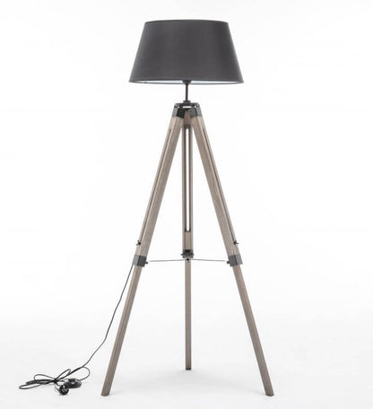 LARGE TRIPOD FLOOR LAMP Linen Shade Modern Light Retro Vintage Wooden