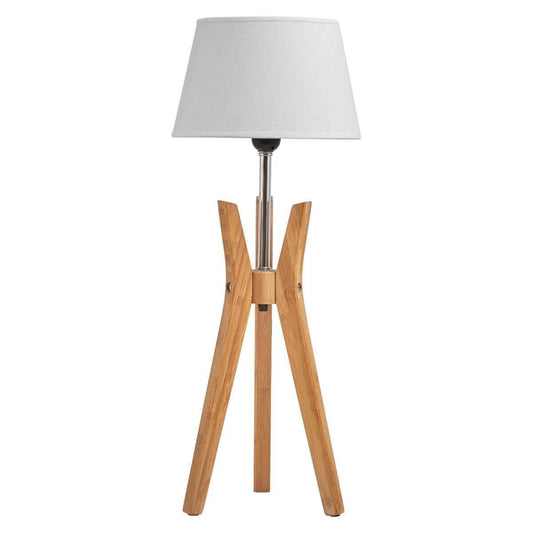 Bamboo Tripod Table Or Desk Modern Rustic Geo Light w Linen Shade