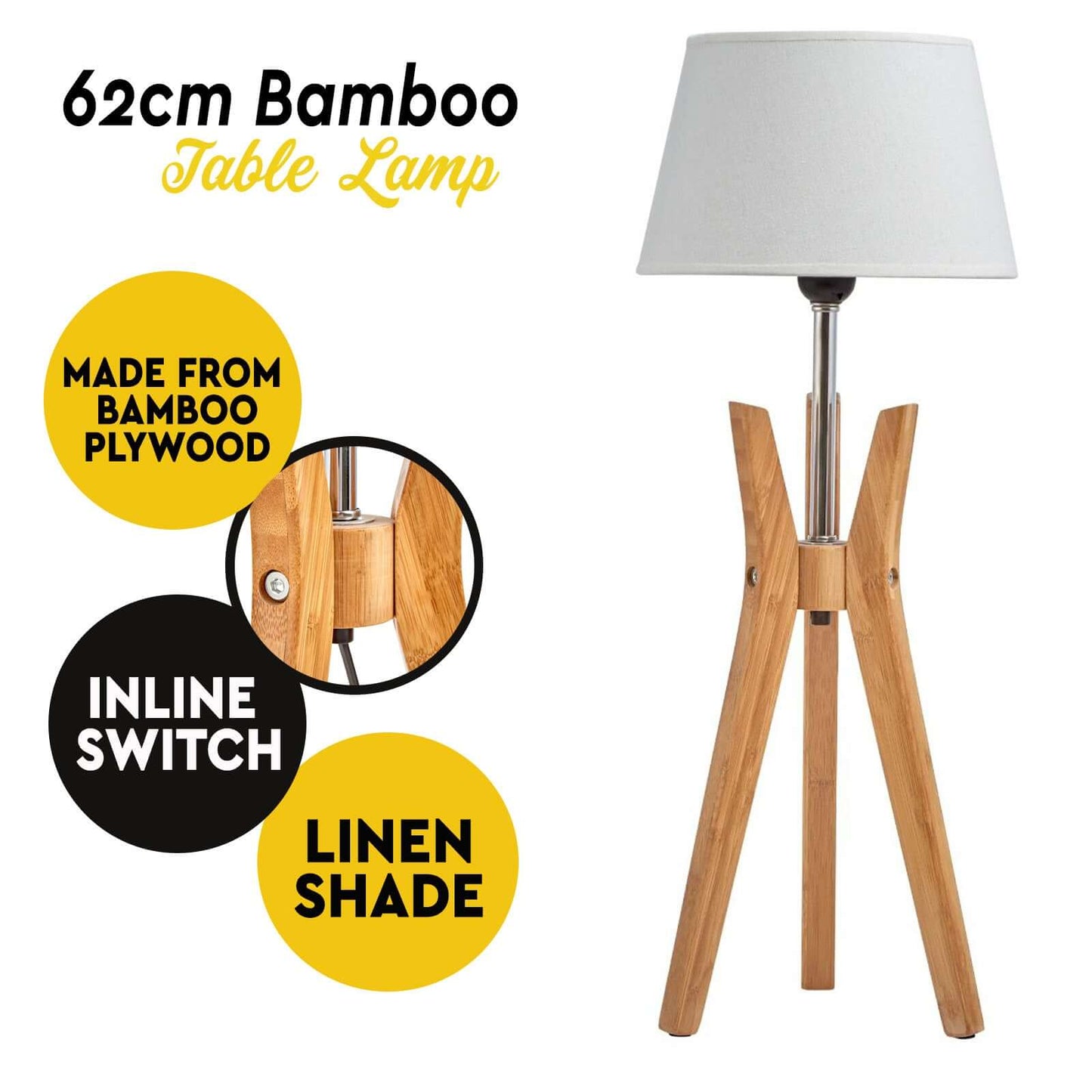 Bamboo Tripod Table Or Desk Modern Rustic Geo Light w Linen Shade