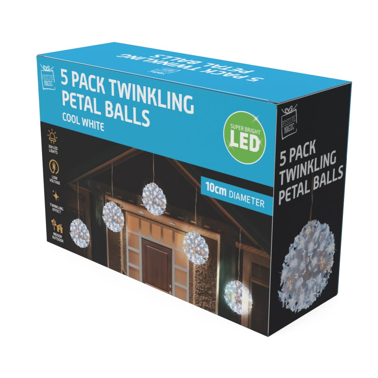 LED Twinkle Petal Balls 10cm 5-Pack Multicolour