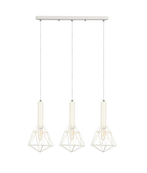 WHITEBAND White Iron Cage 3 Light Bar Pendant - WHITEBAND1X3-Island Pendant Lights-CLA Lighting