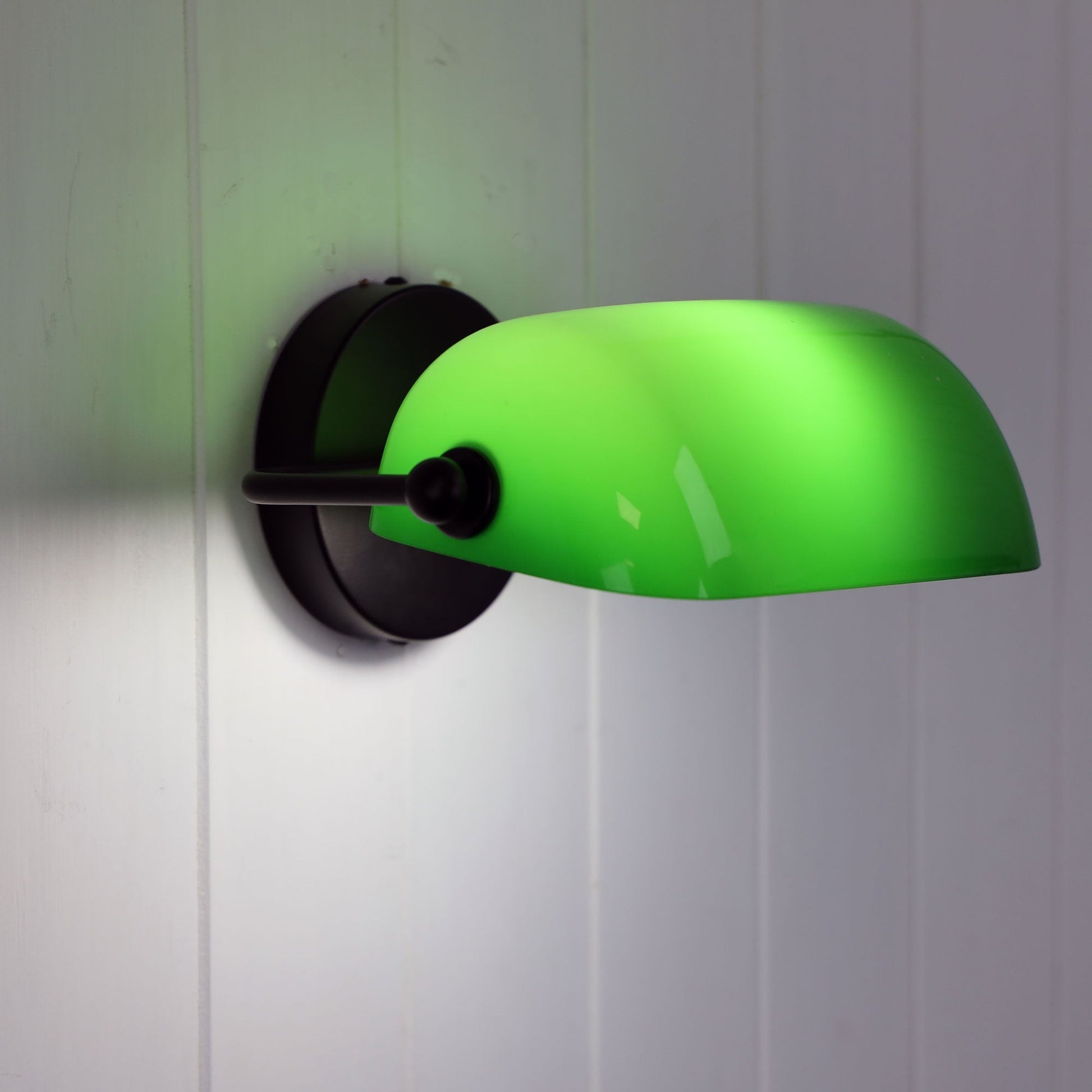 Bankers Wall Light Black & Green Glass - OL50401BK-Wall Sconce-Oriel Lighting