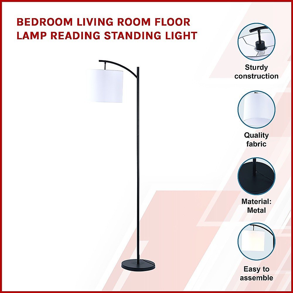 Modern Black Floor Lamp with White Shade & Foot Switch-Lamps-Dropli