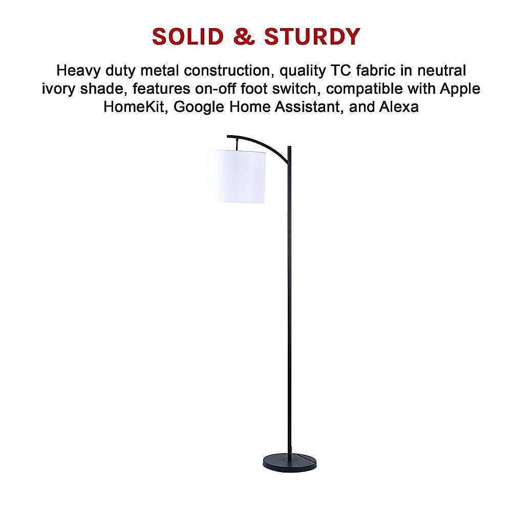 Modern Black Floor Lamp with White Shade & Foot Switch-Lamps-Dropli