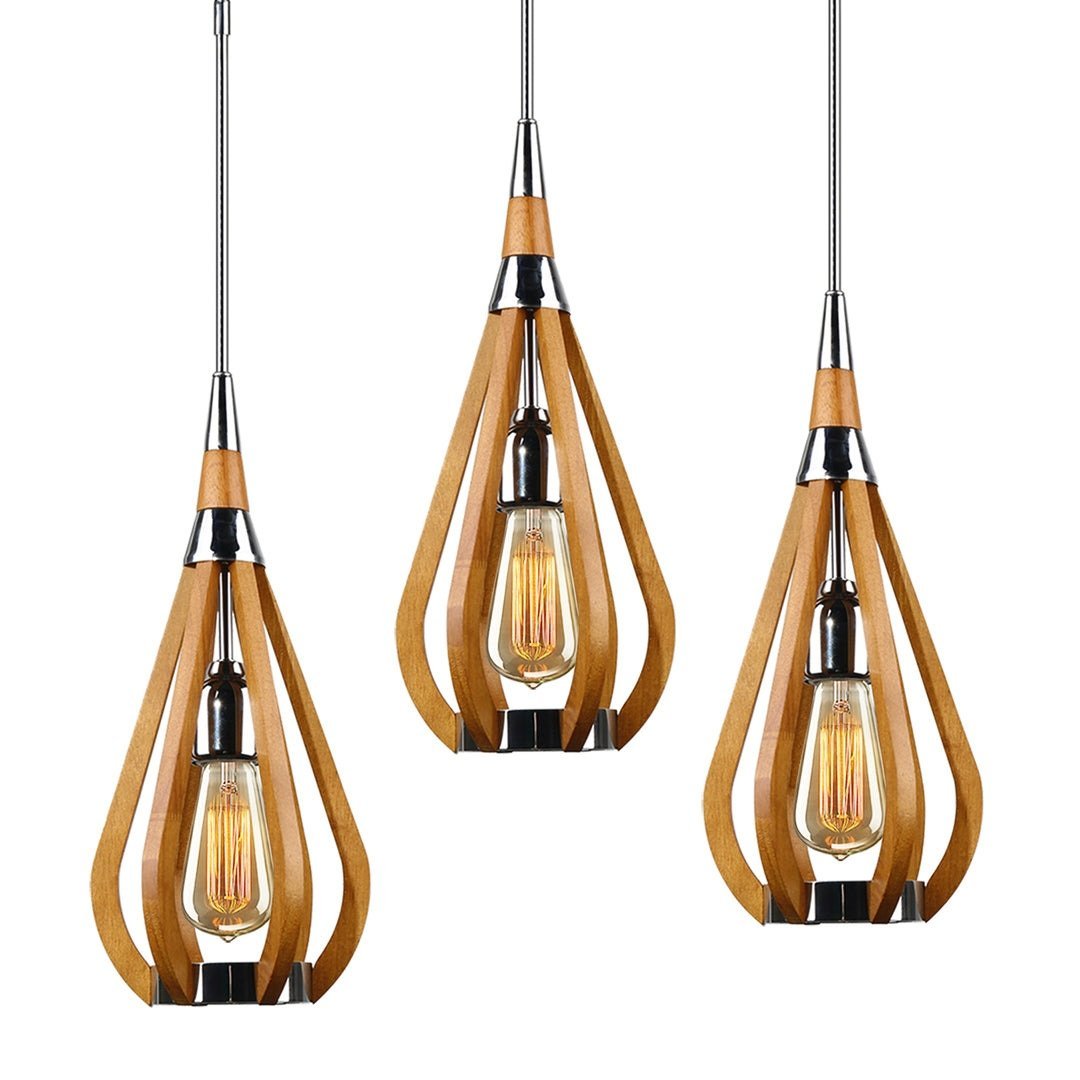 BONITO 1-Light Dark Brown Timber Pendant Light with a tear drop shape-Pendant Light-Dropli