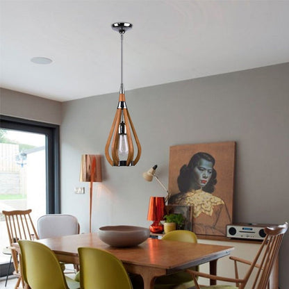 BONITO 1-Light Dark Brown Timber Pendant Light with a tear drop shape-Pendant Light-Dropli