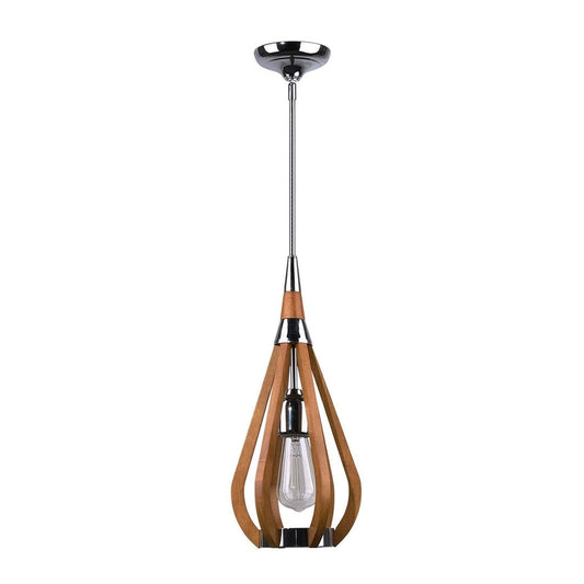 BONITO 1-Light Dark Brown Timber Pendant Light with a tear drop shape-Pendant Light-Dropli