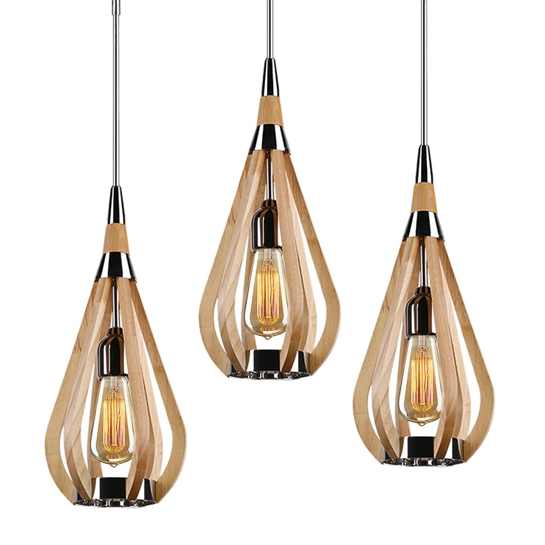 BONITO 1-Light Natural Timber Pendant Light with a tear drop shape-Pendant Light-Dropli