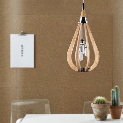 BONITO 3-Light Natural Timber Pendant Light with a tear drop shape-Pendant Light-Dropli