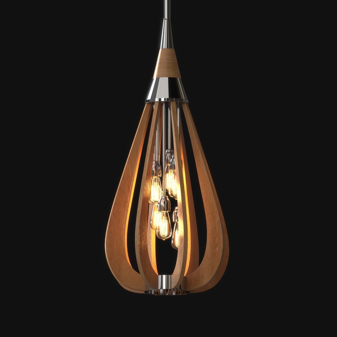 BONITO 6-Light Dark Brown Timber Pendant Light Tear Drop Shape-Pendant Light-Dropli