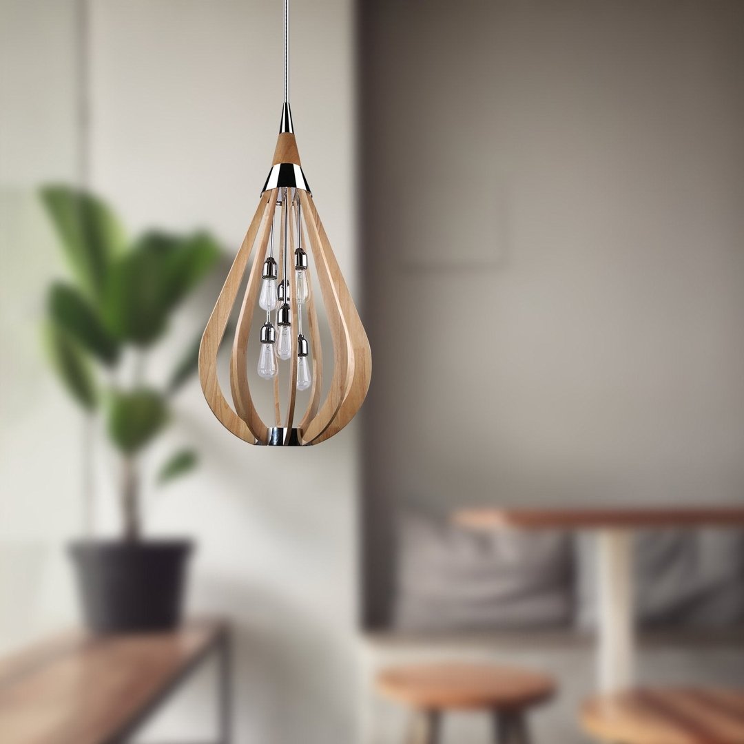 BONITO 6-Light Natural Timber Pendant Light with a tear drop shape-Pendant Light-Dropli