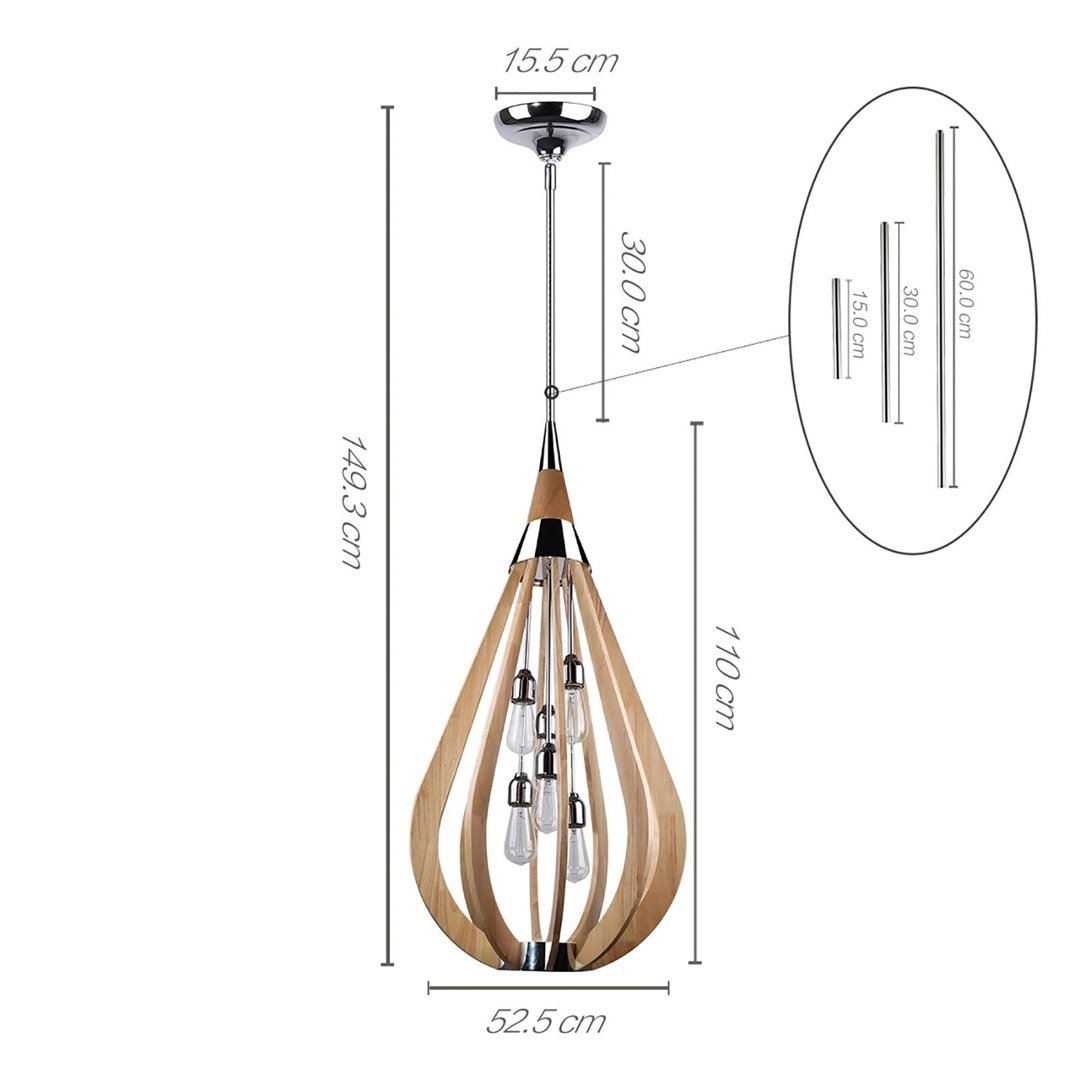 BONITO 6-Light Natural Timber Pendant Light with a tear drop shape-Pendant Light-Dropli