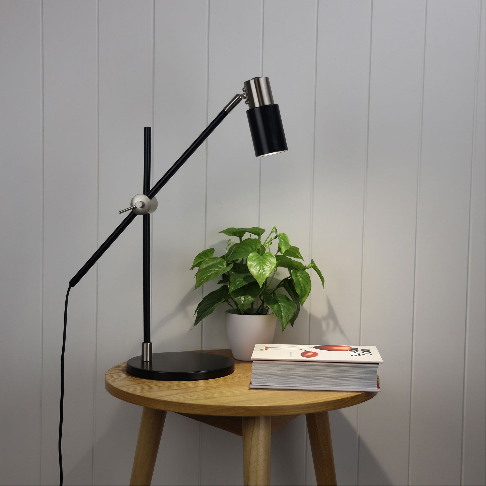 Charlie Desk Lamp Black and Brushed Chrome (With Globe)-TABLE AND FLOOR LAMPS-Oriel