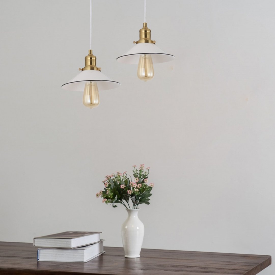 Cerema Coolie Mini White with Antique Brass & Black Highlight Pendant Lights-Pendant Light-CLA Lighting