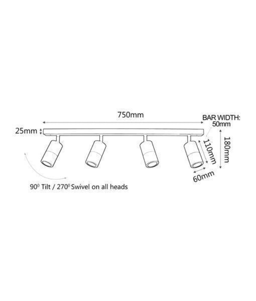 CLA PG4BAR - 4xGU10 4 Light Bar Adjustable Rail Ceiling Spot Light IP44-CEILING LIGHTS-CLA Lighting