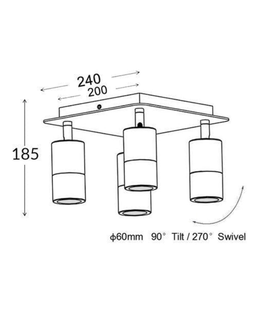 CLA PG4SQ - 4xGU10 4 Light Square Adjustable Spot Light IP44-Ceiling Light Fixtures-CLA Lighting