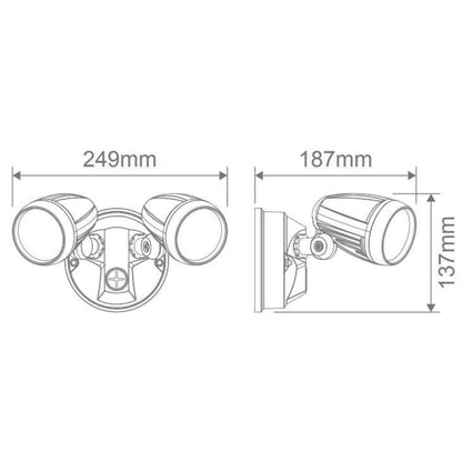 Domus MURO-PRO-30 - 30W LED Tri-Colour Twin Head Exterior Spotlight IP54-OUTDOOR-Domus