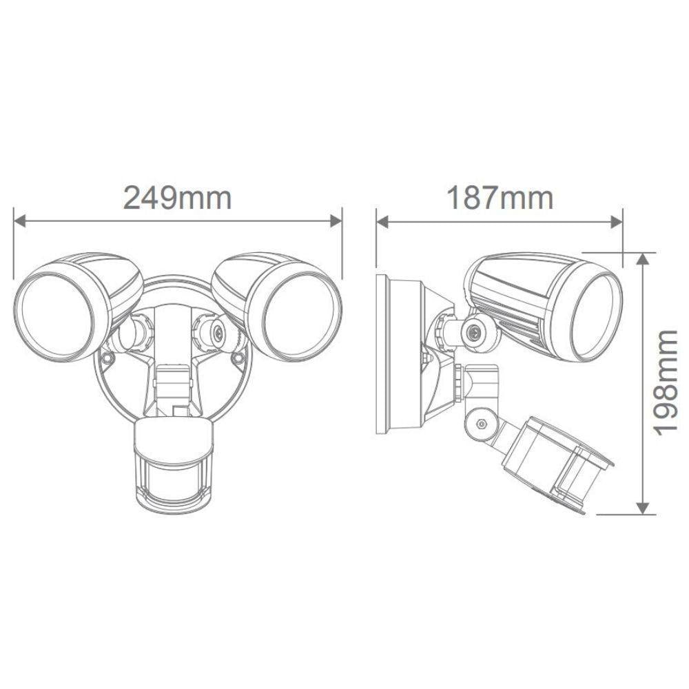 Domus MURO-PRO-30S - 30W LED Tri-Colour Twin Head Exterior Spotlight With Sensor IP44-OUTDOOR-Domus