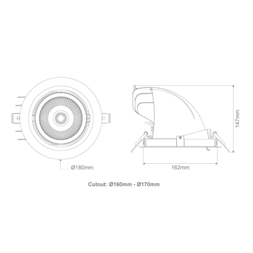 Domus SCOOP-25-TRIO - Round 25W Adjustable LED Tri-Colour Dimmable Downlight 160mm cut out Domus, DOWNLIGHTS, domus-scoop-25-trio-round-25w-adjustable-led-tri-colour-dimmable-downlight-160mm-