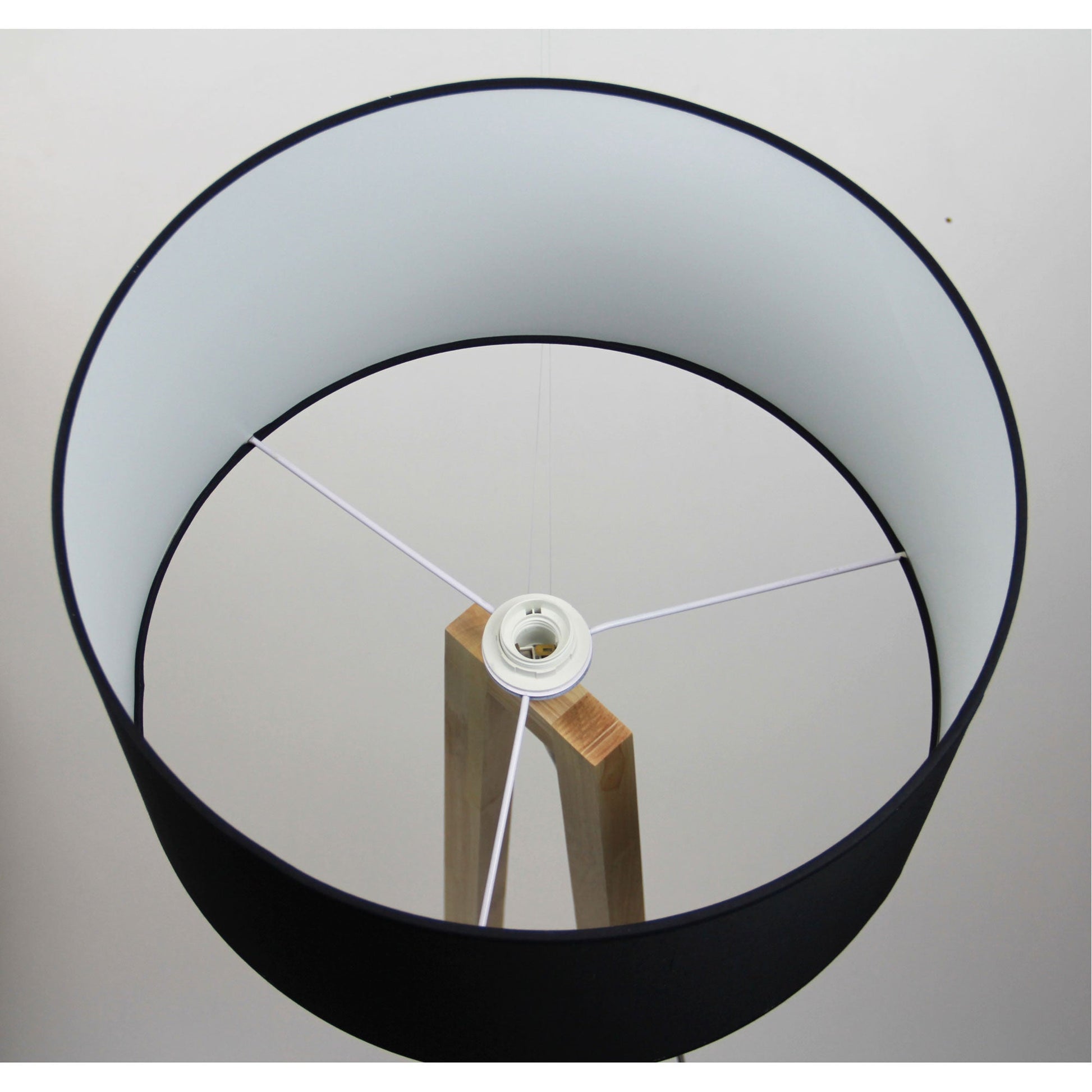 Edra 1 Light Floor Lamp Timber With Black Cotton Shade - OL93533BK-Floor Lamps-Oriel Lighting