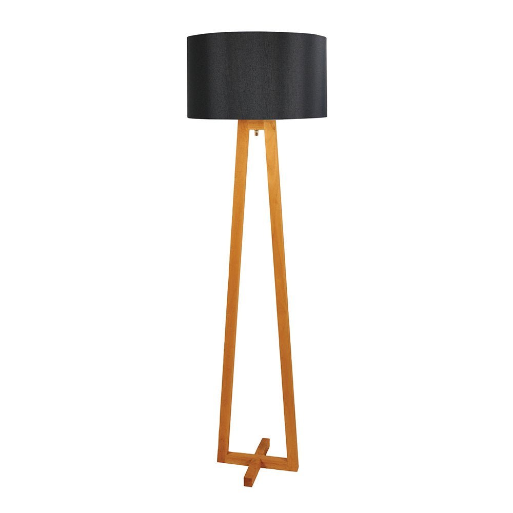 Edra 1 Light Floor Lamp Timber With Black Cotton Shade - OL93533BK-Floor Lamps-Oriel Lighting