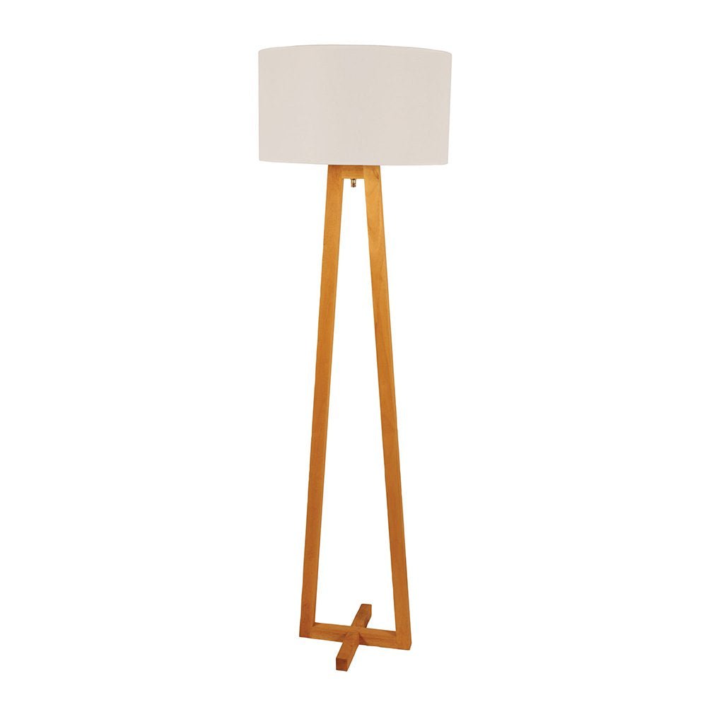 Edra 1 Light Floor Lamp Timber With White Cotton Shade - OL93533WH-Floor Lamps-Oriel Lighting