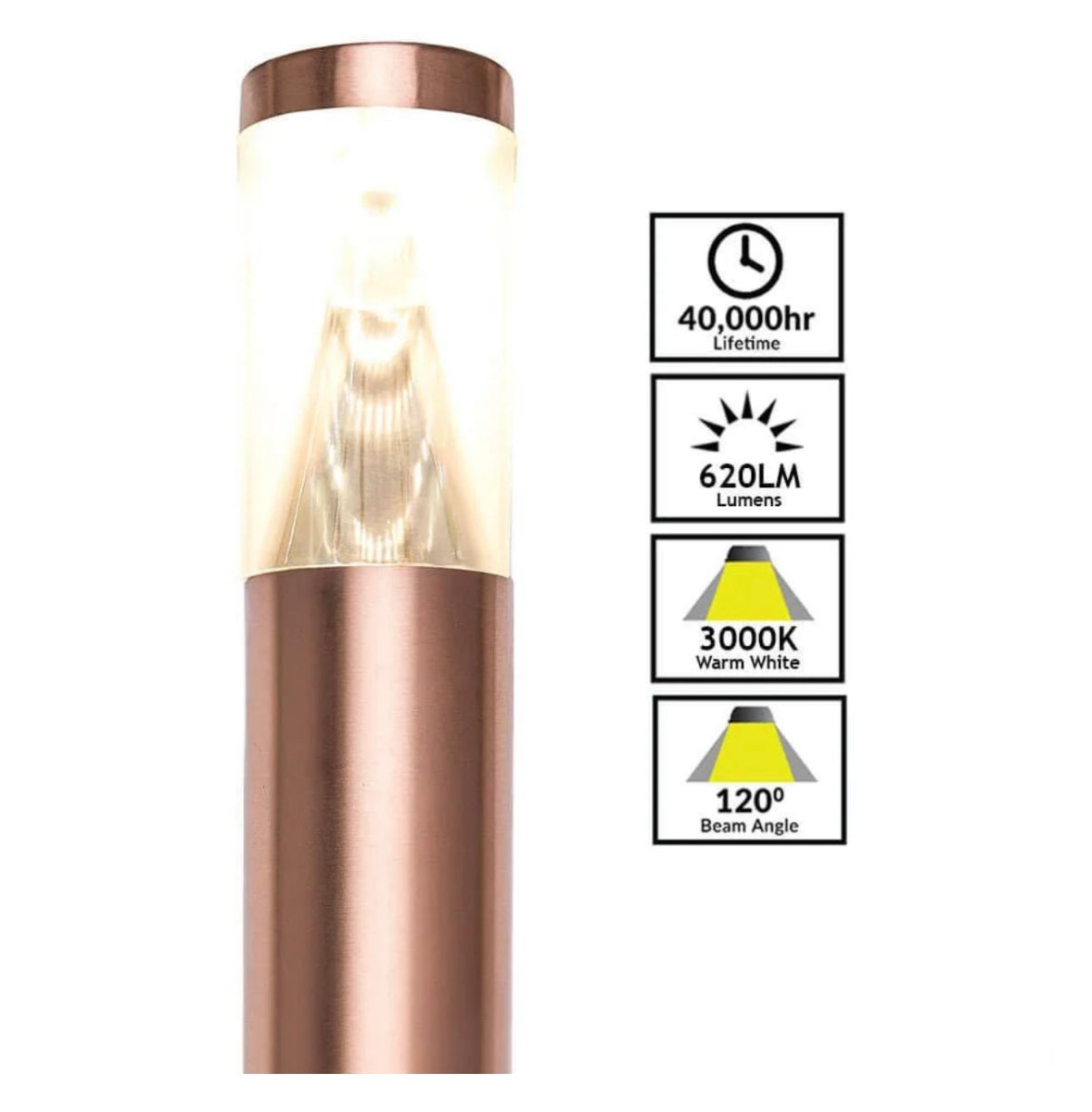 Exterior 12V LED Bollard Light 6W 3000K Copper With Spike IP67 l-Bollard Lights-CLA Lighting