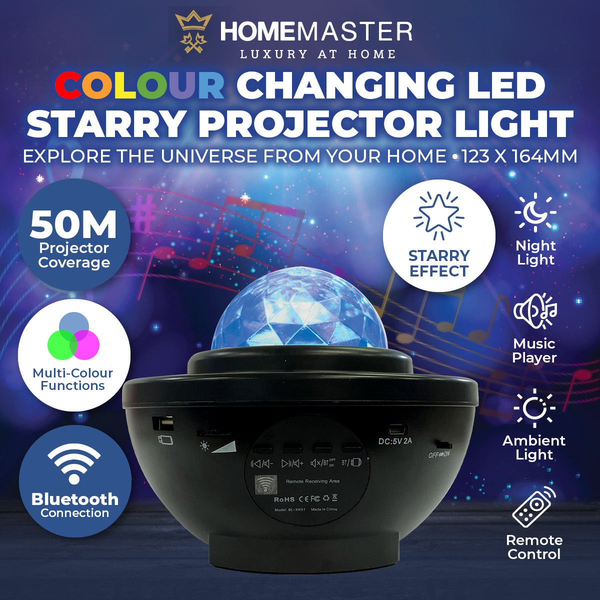 Home Master Star Projector Bluetooth Remote Control Speaker Colour Changing-Home & Garden > Lighting-Dropli