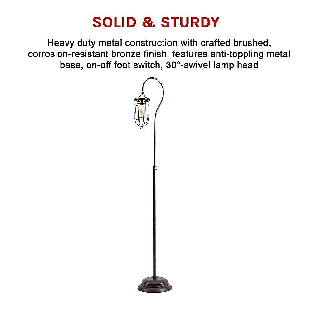 Industrial Floor Lamp with Adjustable Cage Shade Rustic Brushed in Bronze Finish-Home & Garden > Lighting-Koala Lamps and Lighting