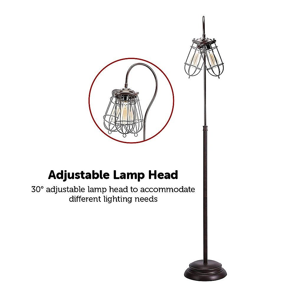 Industrial Floor Lamp with Adjustable Cage Shade Rustic Brushed in Bronze Finish-Home & Garden > Lighting-Koala Lamps and Lighting