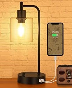 Industrial Table Lamp with 2 USB Port for Bedside Nightstand Desk and Living Room Office (Bulb not Included)-Home & Garden > Lighting-Dropli