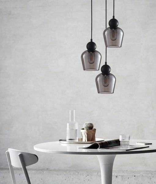 Interior Black Smoke Ellipse Glass Shape 3 Light Cluster Pendant - CHAMPAN2X3R-Cluster Pendants-CLA Lighting