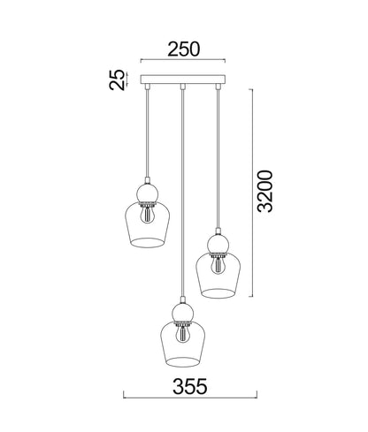 Interior Black Smoke Ellipse Glass Shape 3 Light Cluster Pendant - CHAMPAN2X3R-Cluster Pendants-CLA Lighting