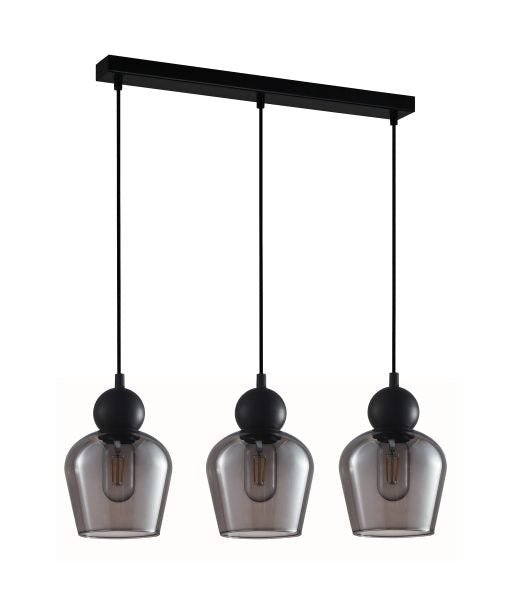 Interior Black Smoke Ellipse Glass Shape 3 Light Island Pendant - CHAMPAN2X3S-Island Pendant Lights-CLA Lighting