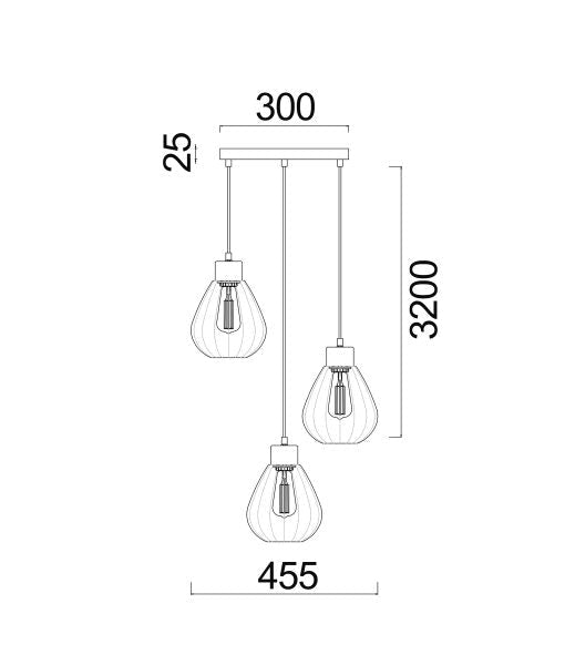 Interior Black Smoke Wine Glass Ribbed 3 Light Cluster Pendant - TULIP2X3R-Cluster Pendants-CLA Lighting