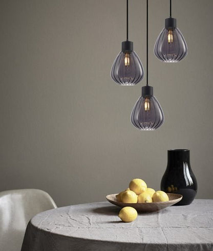 Interior Black Smoke Wine Glass Ribbed 3 Light Cluster Pendant - TULIP2X3R-Cluster Pendants-CLA Lighting