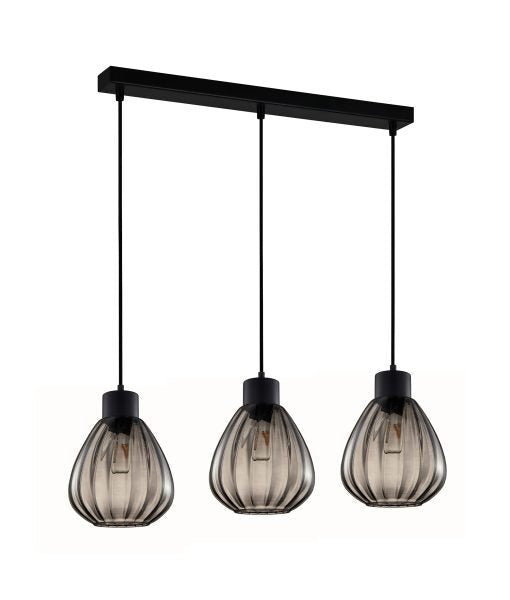 Interior Black Smoke Wine Glass Ribbed 3 Light Island Pendant - TULIP2X3S-Island Pendant Lights-CLA Lighting