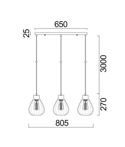 Interior Black Smoke Wine Glass Ribbed 3 Light Island Pendant - TULIP2X3S-Island Pendant Lights-CLA Lighting