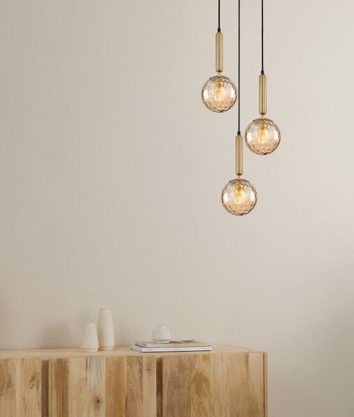 Interior Bronze Amber Spherical Glass Shape 3 Light Cluster Pendant - TRATTINO1X3R-Cluster Pendants-CLA Lighting