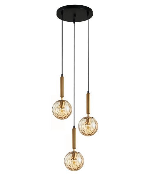 Interior Bronze Amber Spherical Glass Shape 3 Light Cluster Pendant - TRATTINO1X3R-Cluster Pendants-CLA Lighting