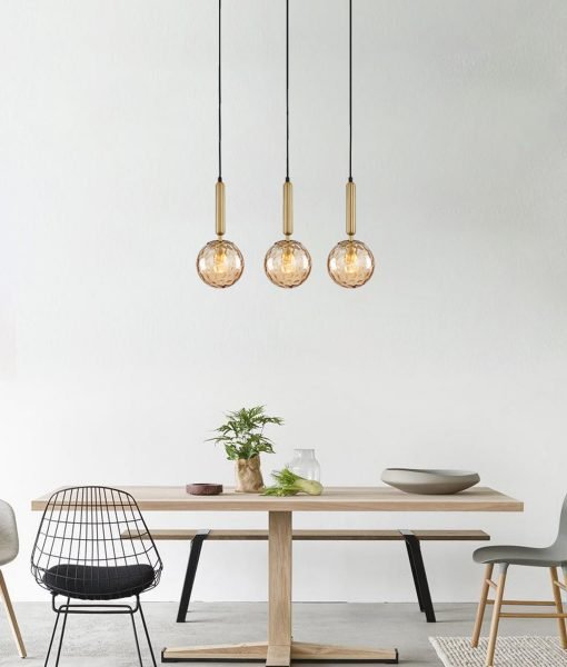 Interior Bronze Amber Spherical Glass Shape 3 Light Island Pendant - TRATTINO1X3S-Island Pendant Lights-CLA Lighting